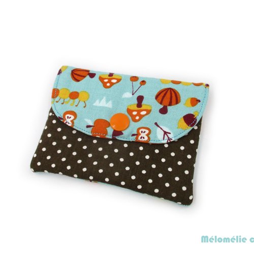Porte-carte bancaire molletonné, marron bleue, bus, cantine, carte de fidélité, pochette, idée cadeau, rangement cb