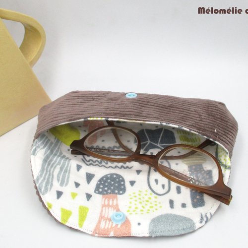 Etui à lunettes, taupe, velours, coton, idée cadeau originale, fait-main