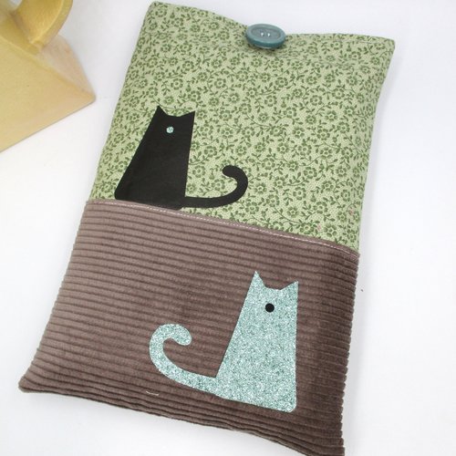 Pochette pour livre, poisson, marron vert, idée cadeau, idéal pour ranger et protéger ses livres