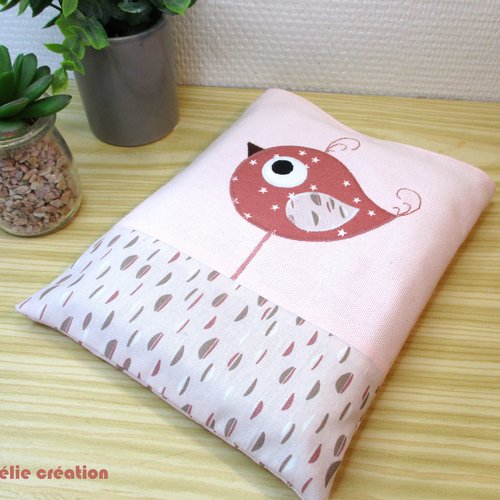 Pochette pour livre, oiseau , rose, idée cadeau, idéal pour ranger et protéger ses livres