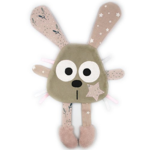 Doudou lapin plat, tissu coton minky, rose marron, cadeau de naissance, fait-main, personnalisable, 36 cm de hauteur, doudou original