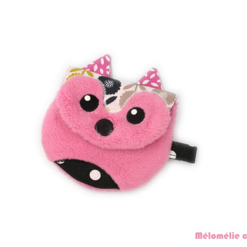 Porte-monnaie renard, range écouteurs, pochette multi usage, rose, idée cadeau originale et unique, personnalisable, coton