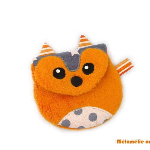 Porte-monnaie renard, range écouteurs, pochette multi usage, orange, idée cadeau originale et unique, personnalisable, coton
