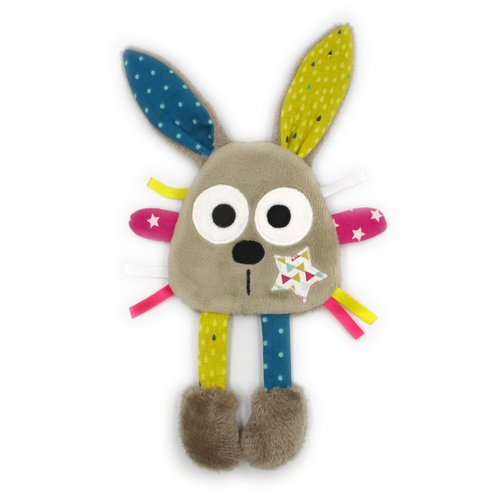 Doudou lapin , doudou plat, minky coton , marron, hauteur 24 cm, personnalisable en couleur