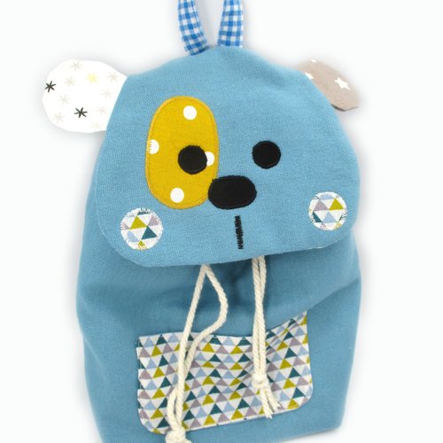 Sac à goûter, panda, doudou panda, bleu, pochon, personnalisable en couleur, idée cadeau