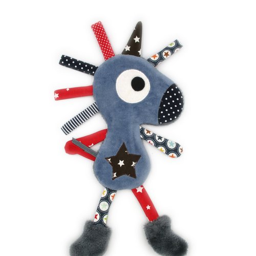 Doudou licorne, doudou fait-main, cadeau de naissance, doudou plat, bleu rouge - coton - minky, idée cadeau