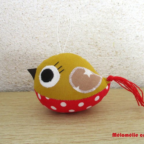 Porte-clés oiseau, rouge gorge, coton, oiseau à suspendre, idée cadeau, fait-main, personnalisable en couleur, grigri
