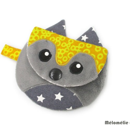 Porte-monnaie renard, range écouteurs, pochette multi usage, gris, idée cadeau originale et unique, personnalisable, coton