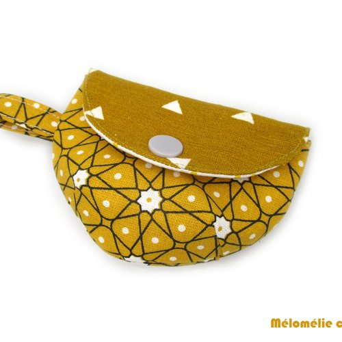 Porte-monnaie ou pochette à écouteurs ou bricoles, porte-monnaie, jaune moutarde, idée cadeau