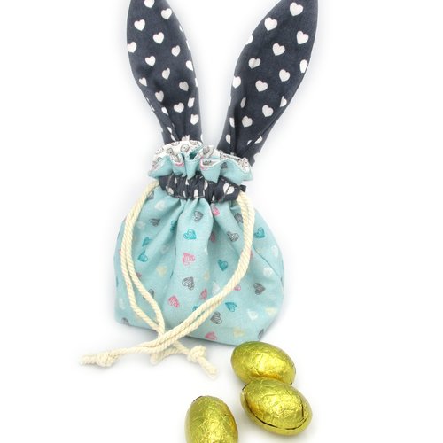 Pochette lapin, bourse lapin, bleu gris, pâques, idée cadeau, idéal pour mettre des chocolats