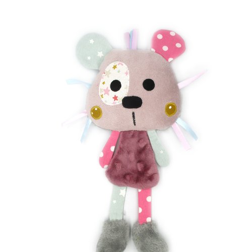 Doudou panda, peluche, rose mauve bleu, tissu coton minky, personnalisable, fait-main, hauteur 23 cm, idée cadeau