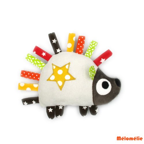 Doudou fait-main hérisson, peluche, multicolore, coton minky polaire, multicolore, fait-main, cadeau de naissance, personnalisable