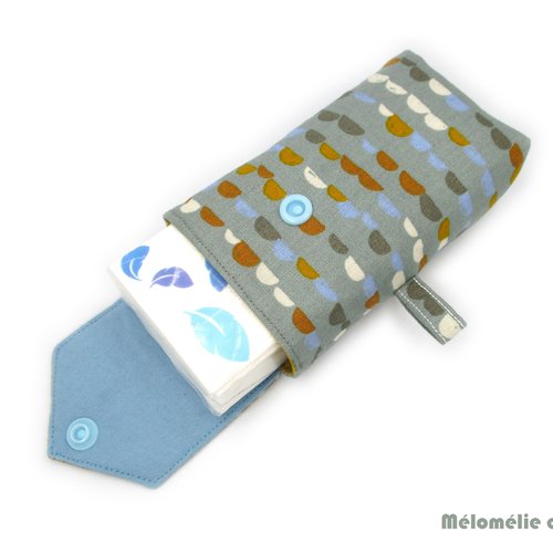 Pochette à mouchoirs, bleu jaune, pour mouchoirs grands formats, tissu coton, idée cadeau originale