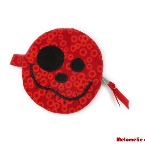 Porte-monnaie monstre, range écouteurs, rouge, fait-main, idée cadeau, rangement