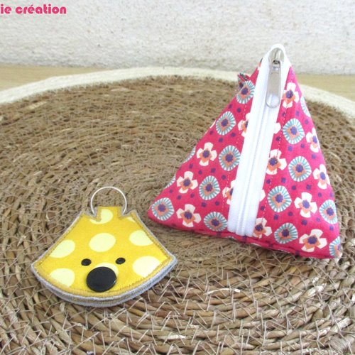 Porte-monnaie berlingot fuchsia et porte jeton renard jaune, idée cadeau, coton