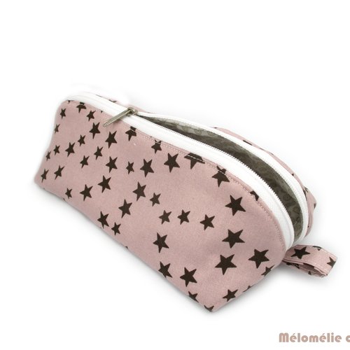 Trousse d'école arrondie, trousse grande ouverture, trousse originale, vieux rose, coton, personnalisable en couleur, idée cadeau
