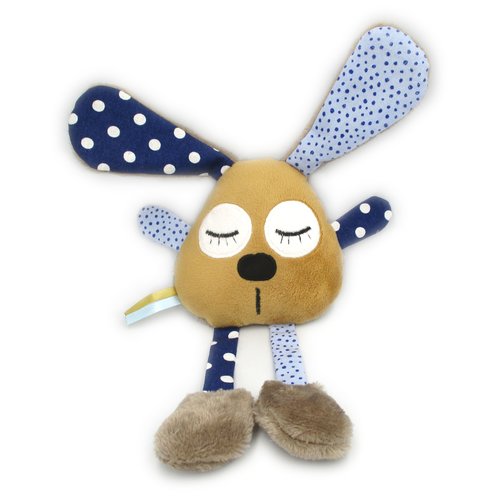 Doudou peluche lapin, marron bleu, coton polaire microfibre, personnalisable couleur, doudou bébé, fait-main