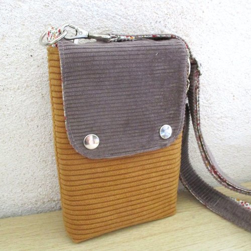 Sac besace, velours côtelé jaune marron, idéal pour le téléphone et quelques papiers, idée cadeau