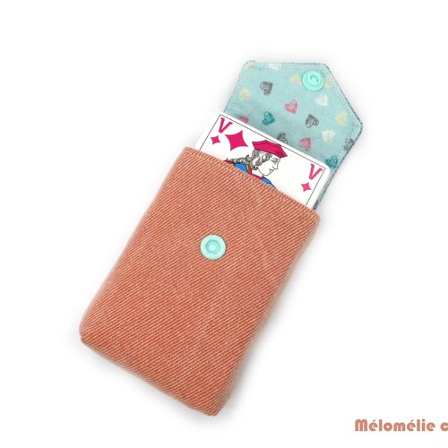 Pochette pour jeu de cartes, bleue rose jean - bleu marine, idéal pour un jeu de 52 cartes, tissu jean, idée cadeau originale