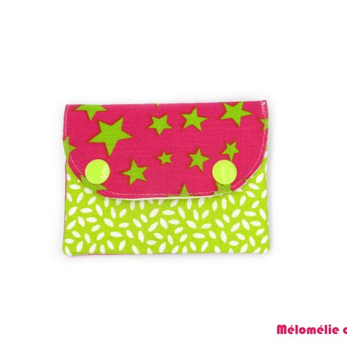 Porte-carte bancaire molletonné en coton, rose et vert pour ranger tout type de carte