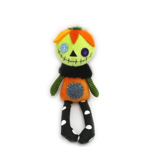 Porte-clés citrouille en minky et coton orange et verte, 17cm, idéal pour mettre sur ses clés ou un sac