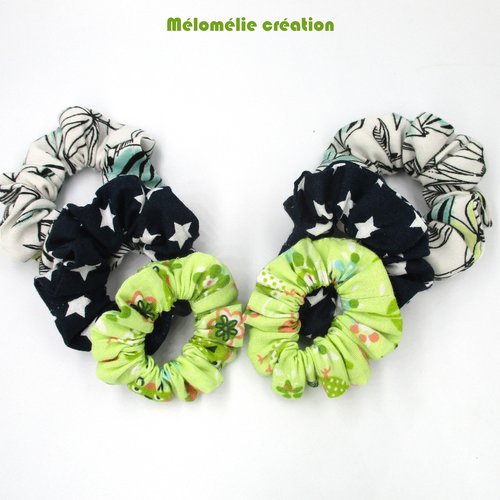 Mini chouchous en tissu pour cheveux, lot de 6, vert bleu marine blanc, en coton, pour embellir votre coiffure