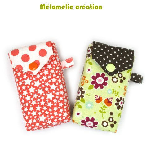 Pochette à mouchoirs grand formats en coton, vert et orange, rangement pratique et original, lot de 2