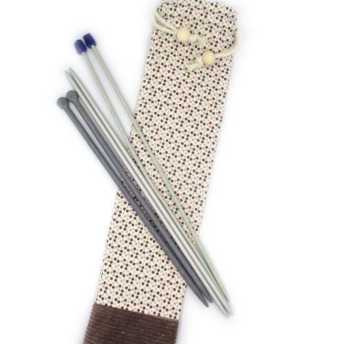 Sac pour aiguilles à tricoter en coton, beige marron, rangement pratique et original, aiguilles max 34cm