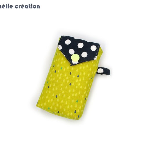 Pochette à mouchoirs, jaune et bleu, pour mouchoirs grands formats, tissu coton, idée cadeau originale