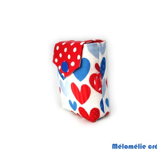 Pochette à mouchoirs en tissu coton, bleu blanc rouge, pour mouchoirs petits formats, idée de cadeau originale et pratique