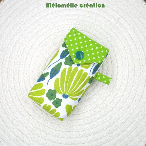 Pochette à mouchoirs en tissu coton vert et blanc, pour mouchoirs grands formats, tissu coton, idée cadeau originale