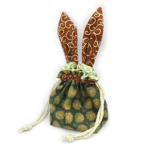 Sac de pâques, pochette lapin en coton vert pour mettre les chocolats de pâques; idée cadeau