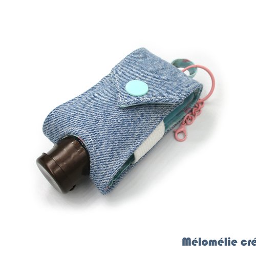 Réservé etui pour gel hydroalcoolique 50ml, à accrocher partout et pratique, en jean, idée cadeau originale