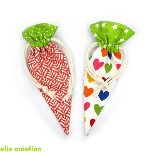 Sachet de pâques en tissu forme de carotte pour mettre les chocolats ou des surprises