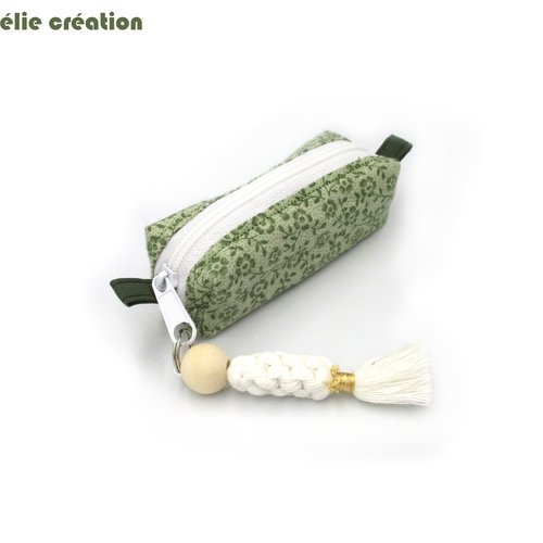 Mini trousse pour baume à lèvres ou porte-monnaie en tissu coton vert, idée cadeau originale