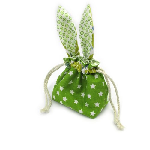 Pochette bourse lapin, coton vert, idée cadeau originale pour y mettre plein de bricoles