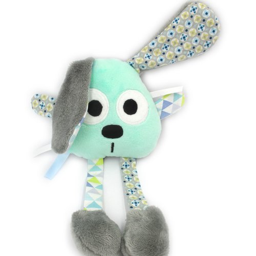 Doudou lapin turquoise en minky et coton, cadeau bébé, idéal pour une naissance