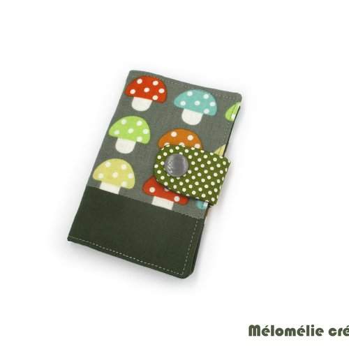 Porte carte bancaire, étui à cb en coton kaki et gris, idée de cadeau originale