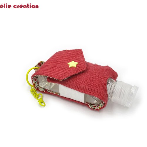 Etui pour gel main 75ml en coton rose/rouge, à accrocher partout, très pratique, distributeur gel