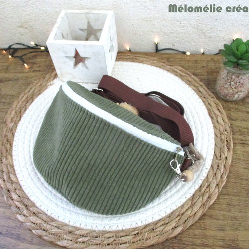 Sac banane kaki en velours côtelé, taille xs idéal pour transporter que le nécessaire