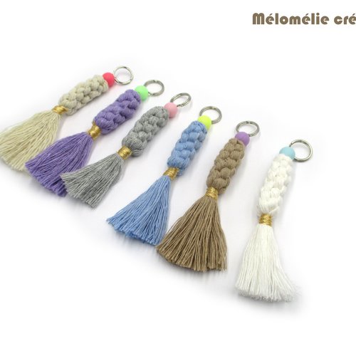 Porte-clés en macramé multicolores, lot de 6 pour accrocher à vos sacs, clés, fermetures éclairs, idée cadeau originale