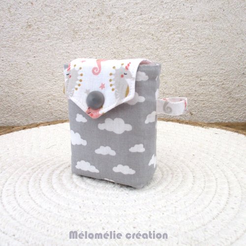 Etui à mouchoirs en tissu coton gris et rose, pour mouchoirs petits formats, idée de cadeau originale et pratique