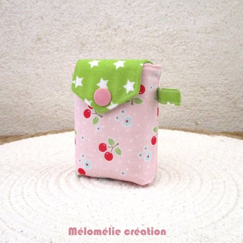 Etui à mouchoirs en tissu coton rose et vert, pour mouchoirs petits formats, idée de cadeau originale et pratique