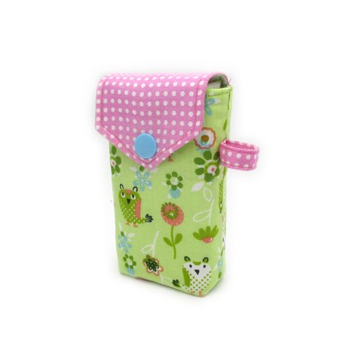 Pochette à mouchoirs en tissu coton verte et rose, pour mouchoirs grands formats, tissu coton, idée cadeau originale
