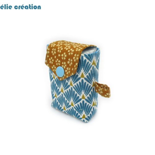 Pochette à mouchoirs, bleu et jaune, pour mouchoirs petits formats, tissu coton, idée cadeau originale