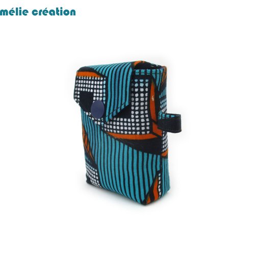 Pochette à mouchoirs en wax turquoise, pour mouchoirs petits formats, tissu coton, idée cadeau originale