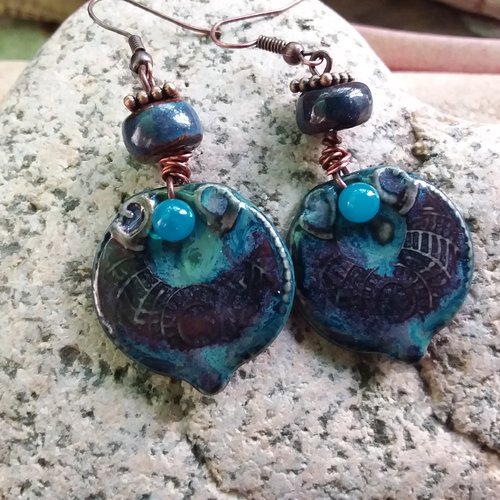 Sérénité... boucles d’oreilles en céramique artisanale et cuivre...