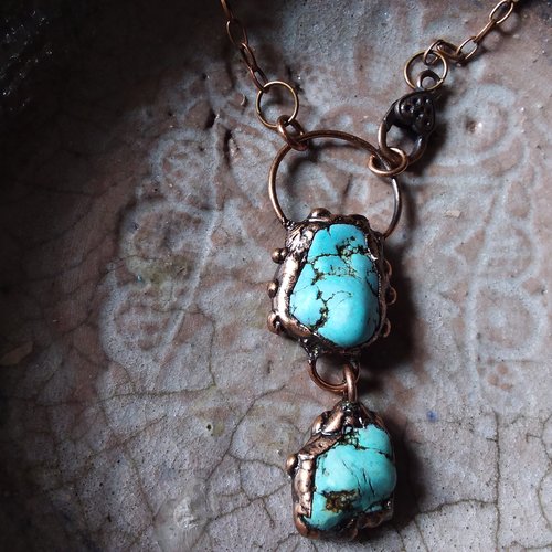 Collier turquoise et cuivre,  création artisanale