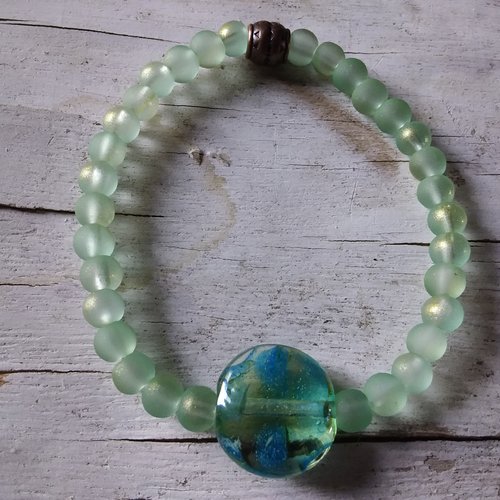 Bracelet élastique en perles de verre et perle de murano,  création artisanale