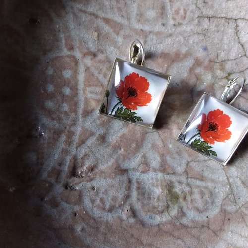 Boucles d’oreilles cabochons coquelicots